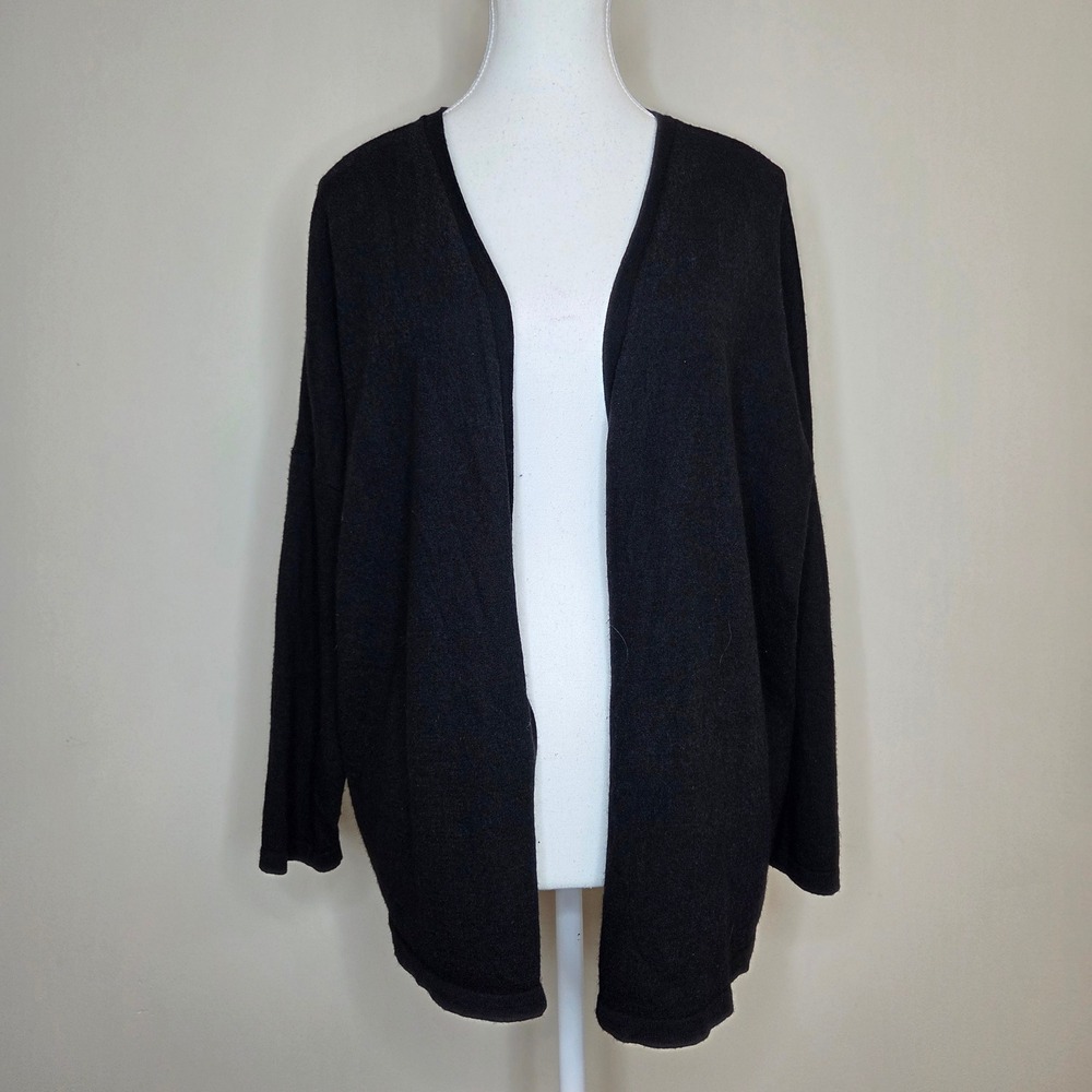 Basler Black Wool Silk Blend Open Front Cardigan Sweater GB 20 US 16